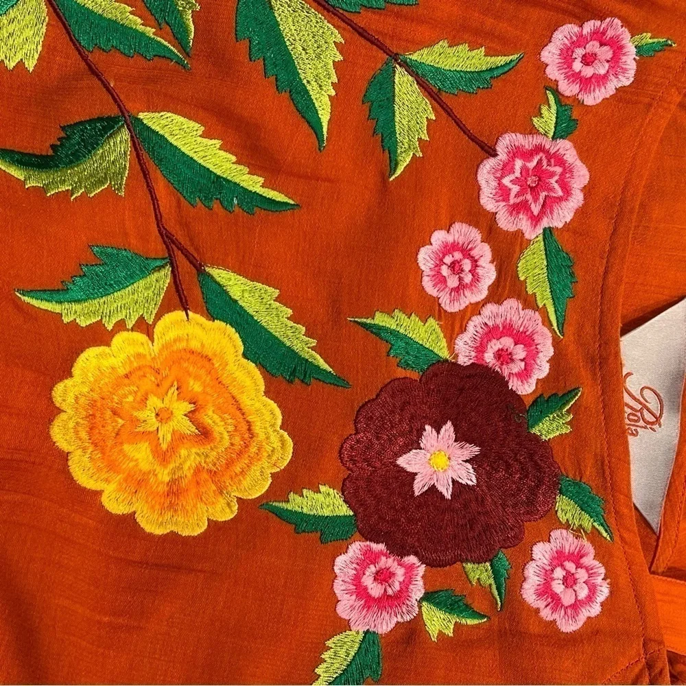 Roja Orange Embroidered Cold Shoulder Tunic Top Sz-M - Picture 7 of 11